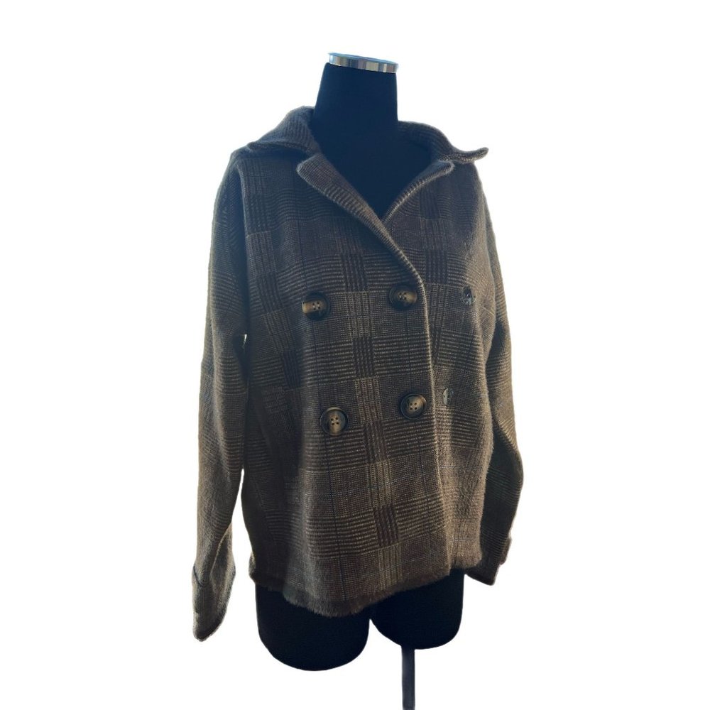Women's Cyrus Brown Plaid Cardigan Sweater Jacket NWT Small